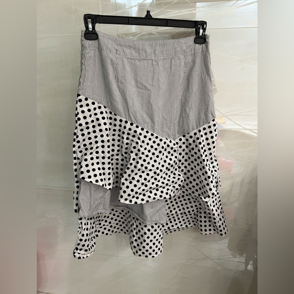 Fit and Flare Stripe and Polka-dot Layered Skirt🖤🤍